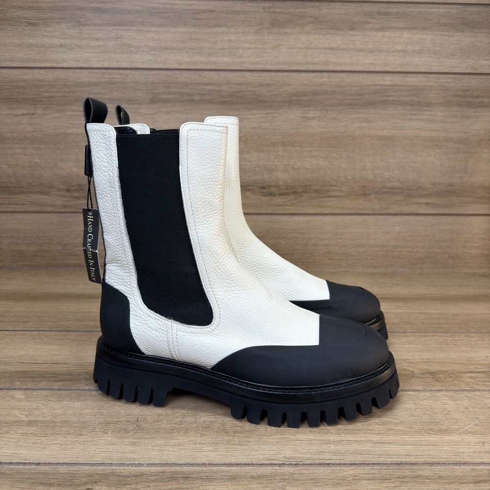 Napoleoni Made In Italy Leather Chelsea Chunky Lug‎ Sole Boot White Black US9/40
